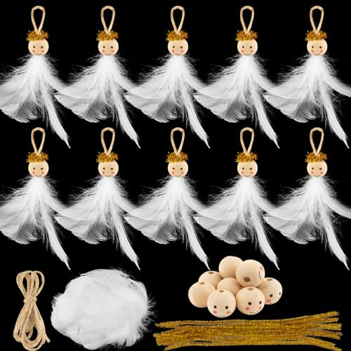 BOFUNX 10 Set Engel Anhänger Basteln, DIY Lächeln Gesicht Schutzengel Anhänger Weihnachtsbaumanhänger Geschenkanhänger Glücksbringer Sorgenwürmchen