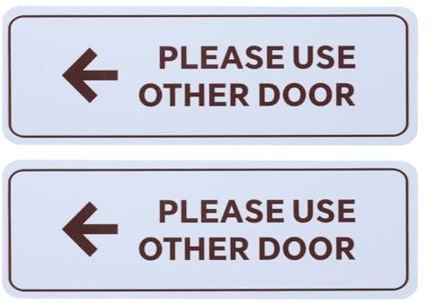 YOKIVE 2 Pcs Please Use Other Door Sign, ABS Plastic Self-Adhesive Use Other Door Sign Sticker with Arrow, Great for Business Office Entrance Stores(Light Grey/Dark Red, 6 x 2.-Inch)