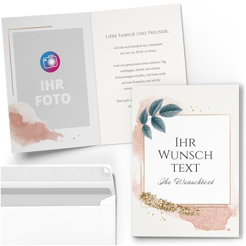 10 personalisierte Einladungskarten für Geburtstag Hochzeit Kommunion Konfirmation Jugendweihe Einladung Karten mit eigenem Text und Foto 07 Modern