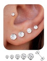 Adramata 5 Pares Pendientes Plata de Ley 925 Mujer Hombre Pendientes de Botón con Circonitas Brillantes Piercing Oreja Hipoalergenicos Pendientes de Aretes Pequeño