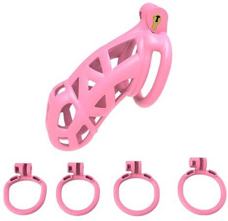 Sissy Chastity Cage Uomo Pink Cintura Di Castità Maschile Cock Cage Erotitici Sexy Per Coppie (Flat Ring,Large)