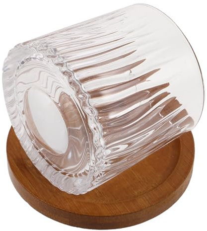 Holibanna Bicchieri Da Whisky Rotanti Con Base in Legno Bicchieri Da Cocktail Whisky Incisi Tumbler Per Pub Bar Ristoranti
