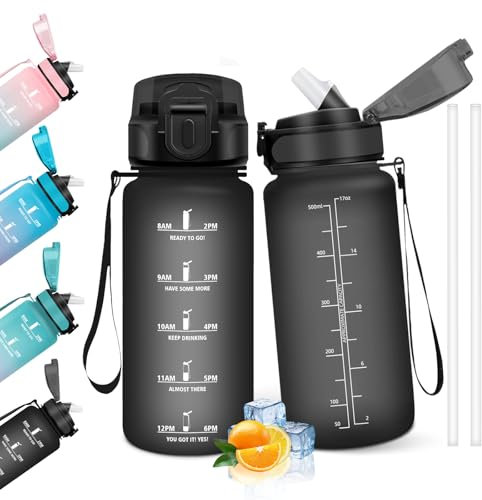 HoneyHolly Borraccia 500Ml, Senza BPA & A Prova di Perdita, Borracce con Cannuccia, Reutilizables, Borraccia Scuola Elementare, Water Bottle per Scuola, Palestra, Ufficio, Running