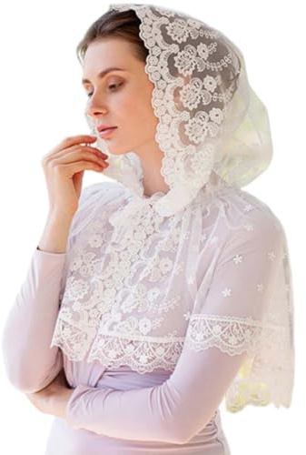 Braut-Spitzen-Hochzeits-Mantilla-Schleier, katholische Masse, Kirche, Retro-Kopftuch, muslimisches Kopftuch, Kommunionstuch, A01, weiß, Einheitsgröße