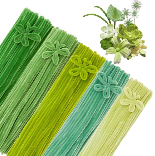 500 Pfeifenreiniger zum Basteln 30cm Lang 6mm Dick 5 Farbverlauf Knallgrün | Pipe Cleaner Flower Craft,Pfeifenputzer Blumen Set,Chenilledraht Bunt für DIY Erwachsene Kinder Bastelzubehör Deko Geschenke