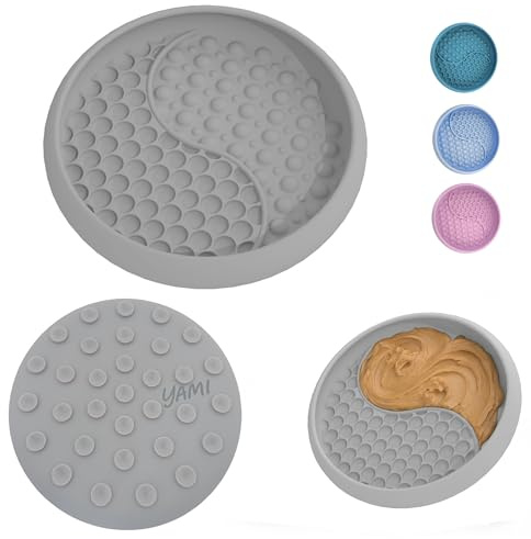 YAMI Dog Lick Bowl, Lick Mat for Dogs, Wet Food Cat Slow Feeder, Freeze Bowl, Enrichment & Puzzle Toy for Anxiety Relief, Food-Grade Silicone, Suction Cups, Dishwasher Fit, for All Breed (Light Gray)