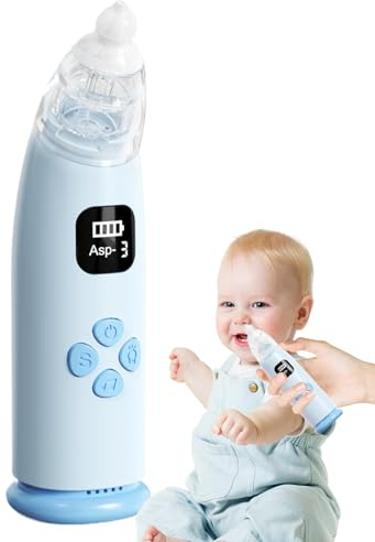 Aspirador nasal eléctrico para bebés - Succionador de mocos para bebé con 3 niveles de succión | Dispositivo de eliminación de moco con luz calmante y música, 3 puntas, limpiador nasal recargable