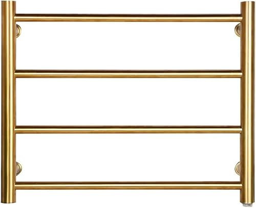 Towel Warmer, Gold Electric Heated tainle teel Luxury Electric Drying Rack Wall Mounted Bath Towel Heater with 4 Bar Clothe Airer Dryer for Bathroom, 45×54×12cm,Hardwired