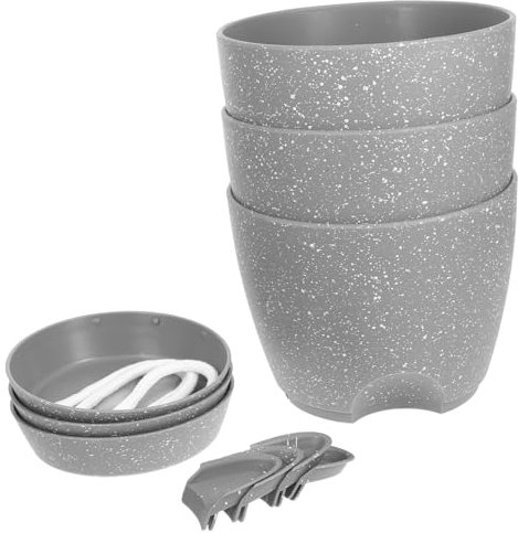 BESPORTBLE Self-watering Pots for Indoor Plants 6.5-inch Planter Set of 3 Grey Speckled Design Water Level Indicator for Office and Home Herb Gardens