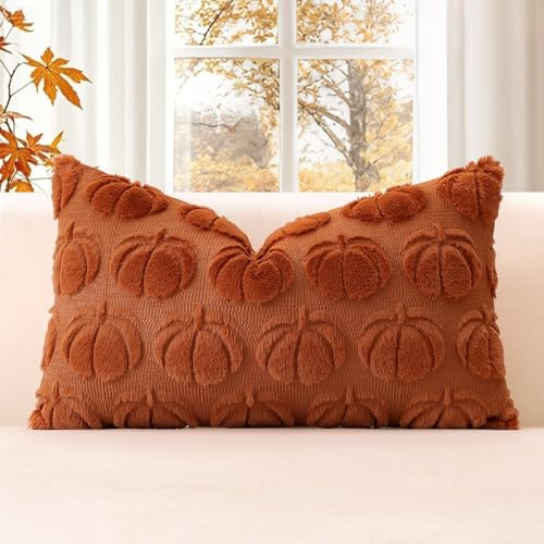 JOTOM Rust Pumpkin Fall Cushion Covers 40x60cm Soft Plush Faux Fur Autumn Thanksgiving Decorative Throw Pillow Covers Pillow Case for Home Bedroom Couch Sofa Decor (Rust)