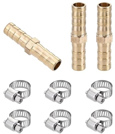 TA-VIGOR 3Pcs 8mm Barb Hose Fitting, Straight Coupler Quick Connectors Adapter Hose Repair Kit with 6Pcs 6-12mm Adjustable Stainless Steel Hose Clamps for Water Fuel Air Oil Natural Gas