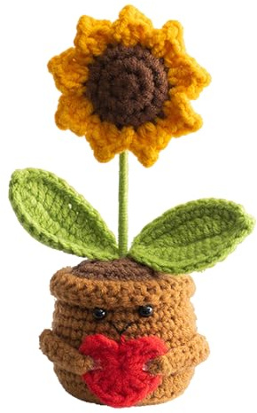 Verazquy Handmade Crochet Flowers - Emotional Support Crochet Gifts Artificial Flower Potted Potted Plant Positive Gift Handmade Plant Decor Forget Me Not Sunflower Knitted Small Desk Decor