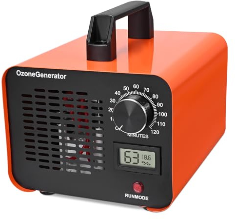 Haedswer Generador de Ozono 60,000 mg/h - Purificador de Aire O3 hasta 400 m² con Indicador de Humedad, Temporizador 120 Min - Para Coche, Garaje, Casa, Hotel, Cocina, Mascotas, Eliminación de Olores