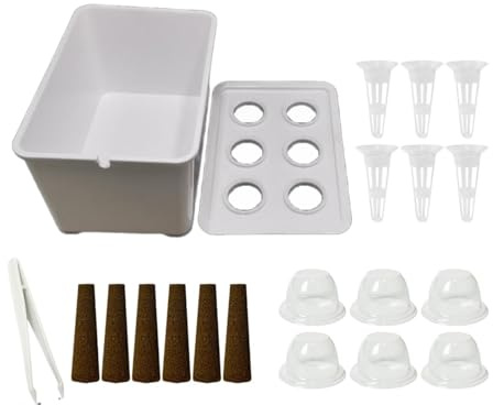 PawwJoy Kit de culture hydroponique avec 6 gousses, bac de plantation robuste pour intérieur et extérieur, 18 x 12 x 10,5 cm, blanc