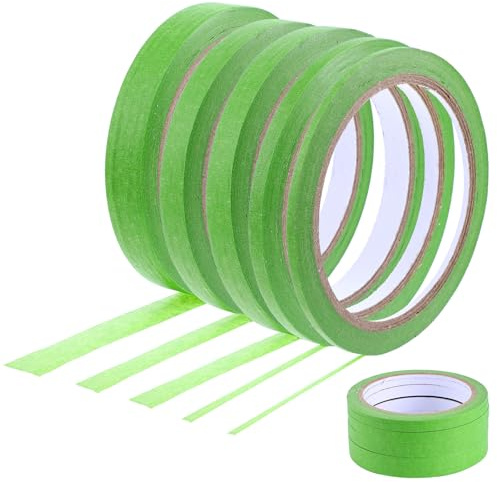 LXUEJIE 5 Rolls Pinstripe Tape, 5 Sizes Green Masking Tape 1/8, 1/5, 1/3, 2/5, 3/5 Inch Wide Fineline Masking Tapes Thin Painters Masking Automotive Tape for DIY Paint Art Crafts