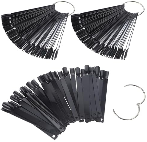 DECOMELODY Présentoir à Ongles Noir D'éventail, 150 Pièces, en Plastique et Métal, pour Entraînement Nail Art et Collecte de Vernis, École ou Salon de Manucure