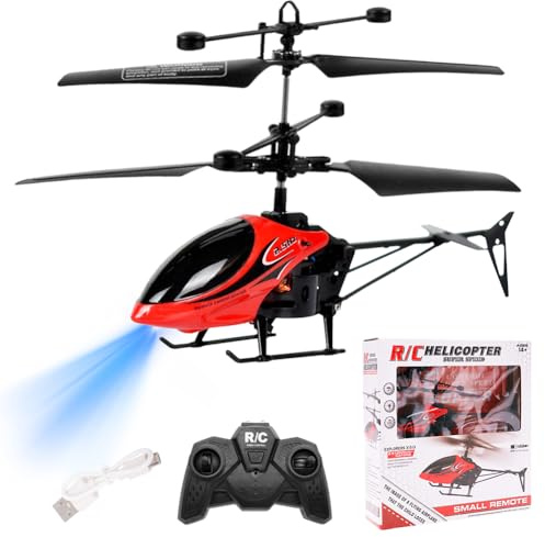 WFKKMEQ Remote Control Helicopter, RC Helicopter RC Flying Mini Helicopters Models Controlled Aircraft Controlled Aircraft Indoor Remote Control Helicopters Drone Gift (Red)