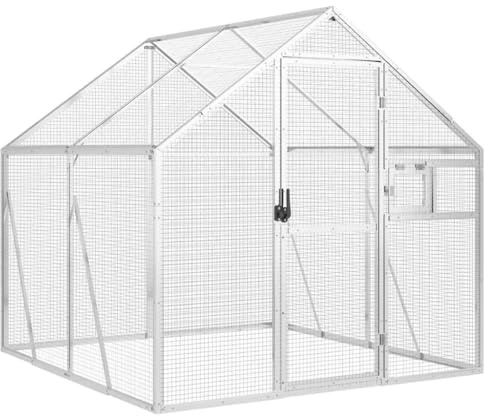 Hommdiy Voliere mit Maschendraht,Vogelvoliere außen,Vogelkäfig Silbern 1,79x2x1,85 m Aluminium