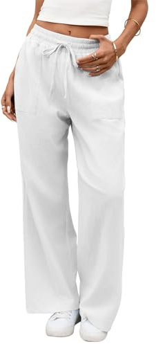 Shephorion Pantalon de Lin Femme Mode Été Jogpants Large D'été Transparent avec Doublure Cordon Loisirs Poches