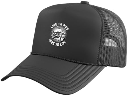 Live to Ride Vintage Motorcycle Biker Motorbike Guys Men Trucker Hat with Adjustable Mesh Back, Black