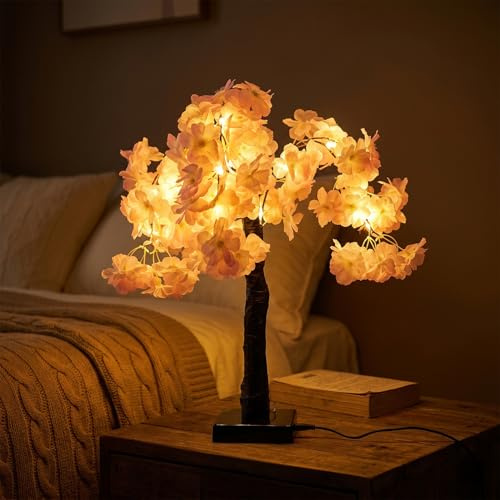 Gresoinc 60cm LED Lichterbaum, künstliche Kirschblütenblätter, 40 LED Warmweiß, verstellbare Äste, USB/Batterie, Innen Deko Weihnachten Frühling Geschenk