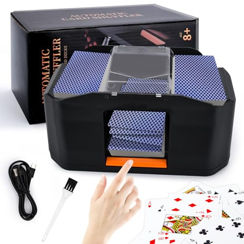 JOTOL Mélangeur de Cartes Automatique pour 1-2 Ponts,Melangeur de Carte Électronique Rechargeable avec Batterie de 2000 mAh,Faible Bruit,Mélangeur Carte pour UNO,Poker,Blackjack,Texas Hold'em