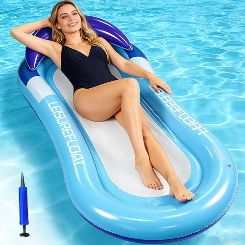 Mineup Colchoneta Inflable Piscina con Reposacabezas, 160 X 80cm Colchoneta Piscina Adultos Incluye Bomba De Aire, Hamaca Inflable Piscin para La Piscin, Playa, Lago Y Fiestas, Azul