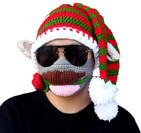 Bwuikim Unisex Weihnachtsmütze, bunt, gestrickte Kappen, lustige Feiertagskostüm Hüte mit Strickmaske für Weihnachtsfeier, Hüte für Kinder, Erwachsene, Männer, Frauen, lustige Neuheit, Weihnachtsmann