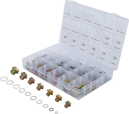 BGS 8119 | Ölwannenschrauben- und Alu-Dichtring-Sortiment | 534-tlg. | Sortimentskasten | Ölablassschrauben M10, M12-M16, M18, M20 | Alu-Dichtringe 6, 8, 10, 12-16, 18, 20 mm