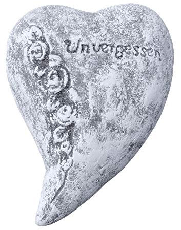 stoneandstyle Grabschmuck kleines Herz Unvergessen, Frost- und wetterfest, massiver Steinguss