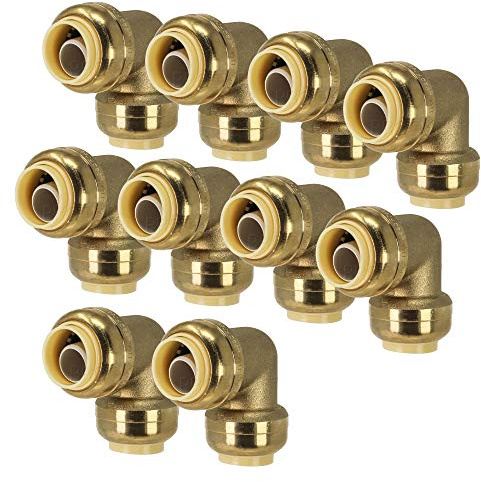 [10-Pack] PROCURU 1/2-Inch Pushfit 90-Degree Elbow, Push-to-Connect Plumbing Brass Fitting for Copper, PEX, CPVC, PE-RT Pipes (8X2012-10P)