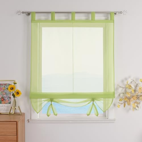 ESLIR Raffrollo mit Schlaufen Gardinen Küche Raffgardinen Grün 80x155cm | Transparent, Schlaufenrollo, Vorhänge Modern, Voile, 1 Stück, Fenster Rollos für Innen, für Küche Wohnzimmer, Bändchenrollo