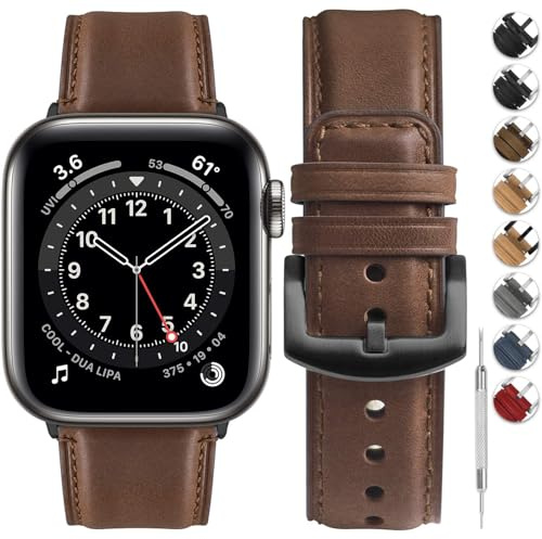 Fullmosa Läderarmband för Apple Watch Armband 44mm 46mm 42mm 45mm 49mm kvinnor män, äkta läder ersättningsarmband lämpligt för iwatch Ultra SE 2/SE Series 10 9 8 7 6 5 4 3 2 1