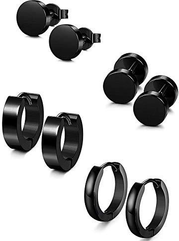 Feilok 4 Paare Set Edelstahl Ohrringe Rund Ohrstecker Klapp-Creolen Hoop Huggie Piercing Ohr Clips Tunnel für Herren Damen