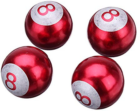 FEVERWORK 4pcs Pool 8 Ball Universal Car Bike Tire Valve Stem Caps Cover Wheel Rims - Red