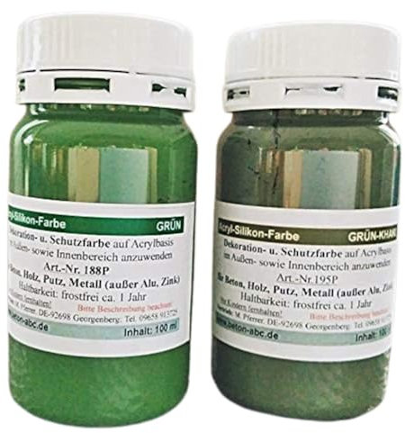 Betonfarben Tester je 100ml Grün und Khaki Grün - Acrylsilikon für innen und außen