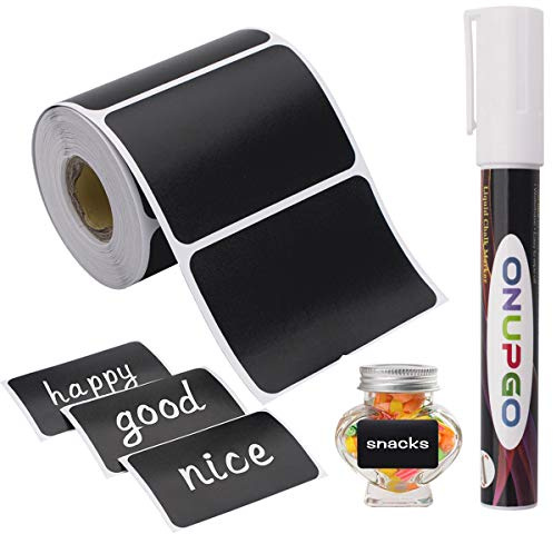 ONUPGO Chalkboard Labels-180pcs Waterproof Reusable Blackboard Stickers with 1 Liquid Chalk Marker for Mason Jars, Parties Decoration, Craft Rooms, Weddings, Storage, Organize Your Home & Kitchen