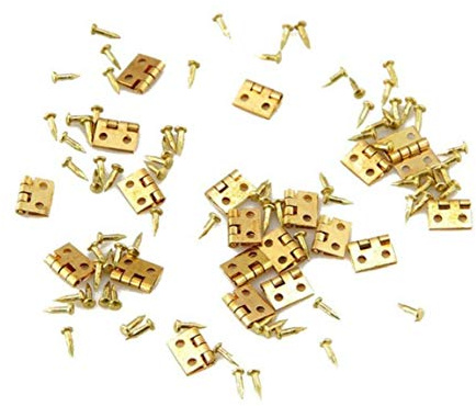 Angoter 20PCS Mini métal charnière d'or pour 1/12 Maison Miniature Meubles Laiton Charnière Maison de poupée Miniature Cabinet Placard