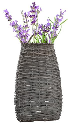 AuldHome Design Wall Hanging Pocket Basket; Woven Wicker Rustic Farmhouse Gray Washed Long Basket; 17 x 9 x 5 Inches