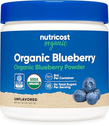 Nutricost Polvere di mirtilli biologici, 227 g, pura, senza glutine, non OGM, da mirtilli biologici liofilizzati integrali