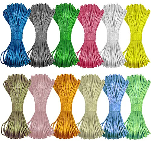Satin Nylonschnur für Armbänder 1,5 mm, Seidenkordel, seidiges Knotenband, 252 Yard, 12 Farben,Bastelschnur, Nylonschnur für Halsketten, Armbänder, Perlen, Bastelarbeiten Satinkordel für Armbänder