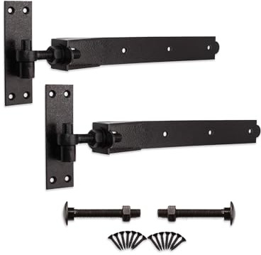 Adjustable Hook and Band Hinges for Field or Garden Gates 8/10/12/18/24 Black/Zinc Supplied in Pairs with All The fixings (18 Inch, Black)