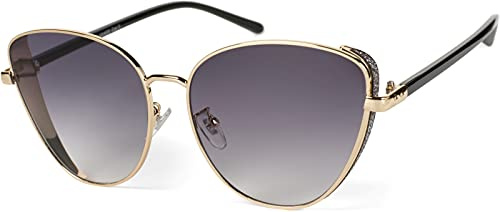 styleBREAKER gafas de sol de mujer de ojos de gato con elemento brillante en las lentes, montura de metal y lentes de policarbonato, look retro 09020104, color:Montura oro/vidrio gris gradiente