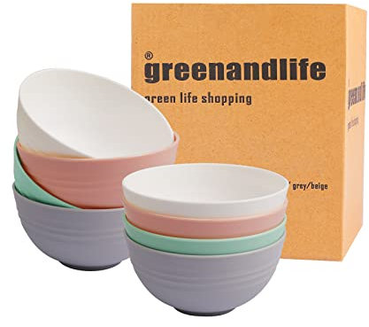greenandlife 8 Pcs Unbreakable Cereal Bowls - 24 OZ Lightweight Bowl Set, Dishwasher & Microwave Safe, Reusable Plastic Bowls for Breakfast, Salad, Pasta, Soup, Noodles, Snack