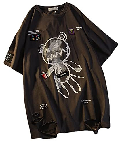 Skateboard Frog Frauen Gothic T-Shirt Y2K Harajuku Grafik Baumwolle Anime | Grunge Gothic Harajuku Kawaii Streetwear Y2K T-Shirt Damen Baggy Kurzarm Grau Weiß Cartoon Print Distressed Löcher lässig