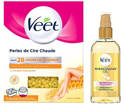 VEET - Lot Perles de Cire Chaude à la Cire d'Abeille de 230g et Huile Miraculeuse A Base d'Huiles 100% d'Origine Naturelle