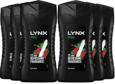 Lynx Africa Men's Energy Boost Shower Gel Body Wash With Squeezed Mandarin and Sandalwood Scent, 6 Pack - 50ml