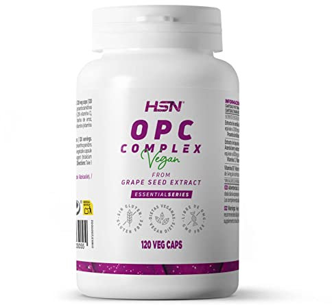 OPC Extracto de Semilla de Uva 12000 MG de HSN | 120 Cápsulas Vegetales Equivalencia Semilla (Extracto 600 MG, 95% OPC) por Dosis Diaria | No-GMO, Vegano, Sin Gluten
