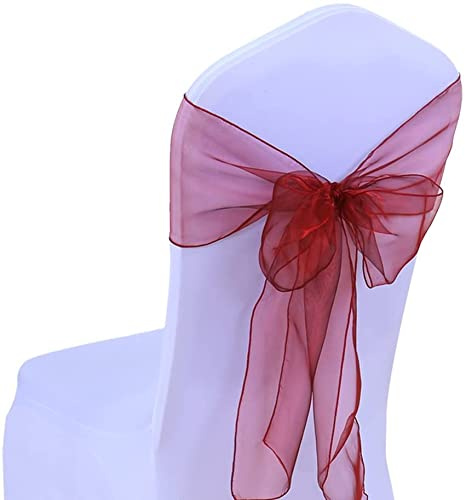 JIUERYY 50 Stück Bänder aus Organza, Stuhlhusse, Schleifen, Hochzeit, Dekoration, Zeremonie, Party, Event, Geburtstag, 17 x 275 cm, Weinrot