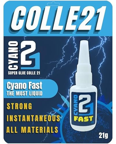 Supercolla Colle21 FAST, flacone da 21 gr. Cianoacrilato trasparente multi uso, Colla Ciano Ultra Liquida, Colla Ciano Professionale.